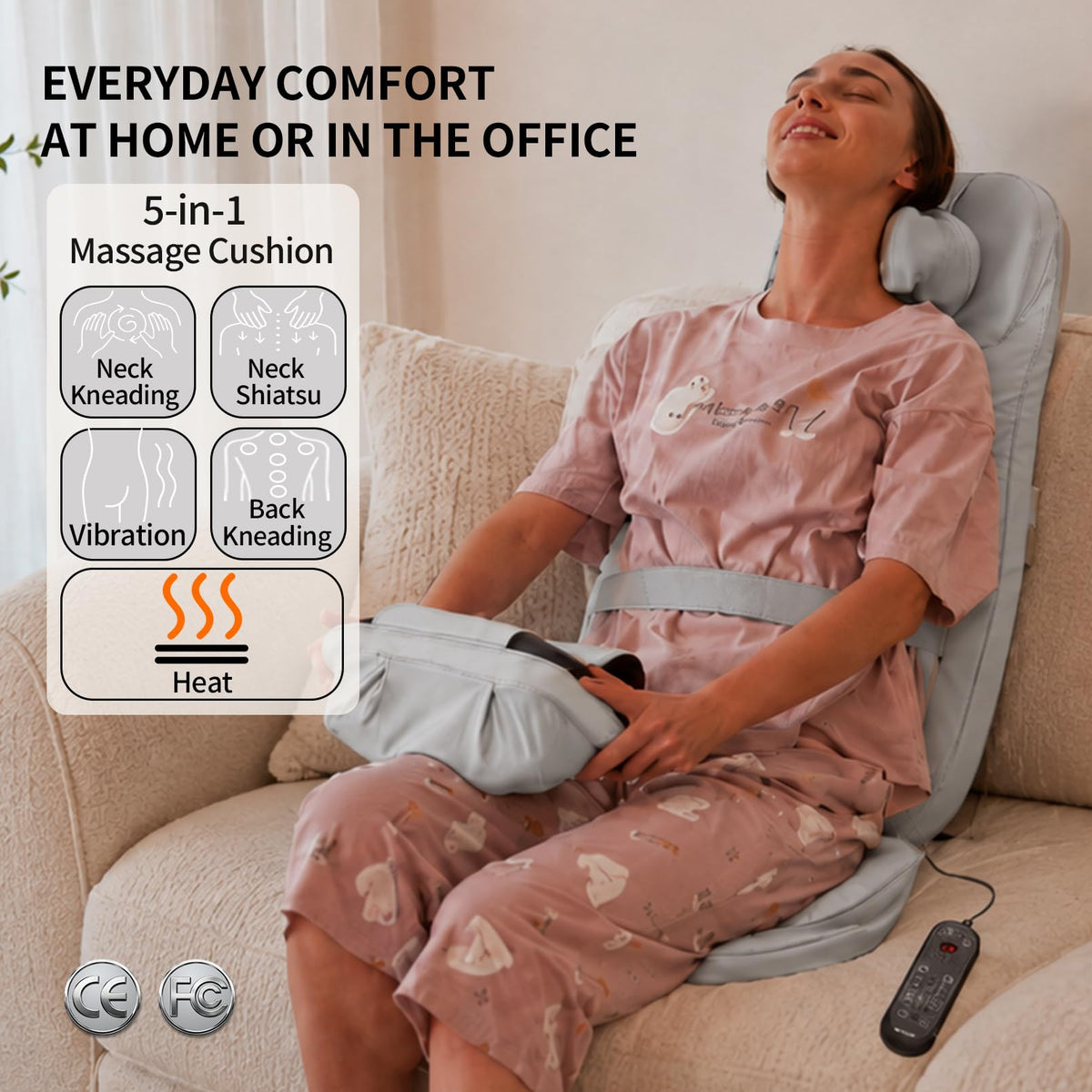 Massage Chair Pad with Heat, Navy Blue F838