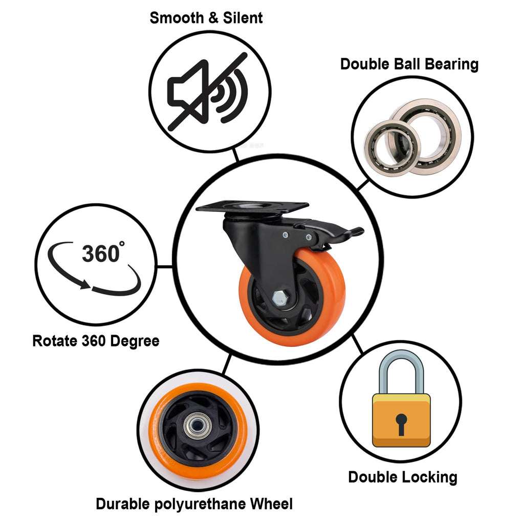 4" Heavy Duty Caster Wheels Set of 4 T9738
