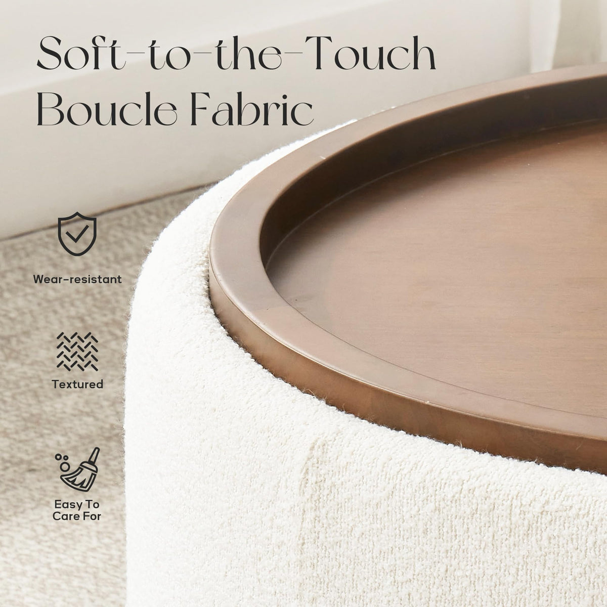 30 Inch Round Boucle Storage Ottoman N75558