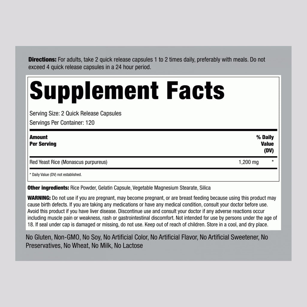 Red Yeast Rice 1200 mg 240 Capsules E7579