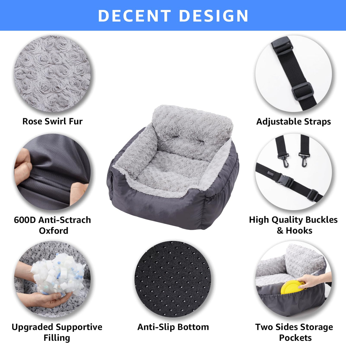 Washable Dog Car Seat with Storage Pockets U245