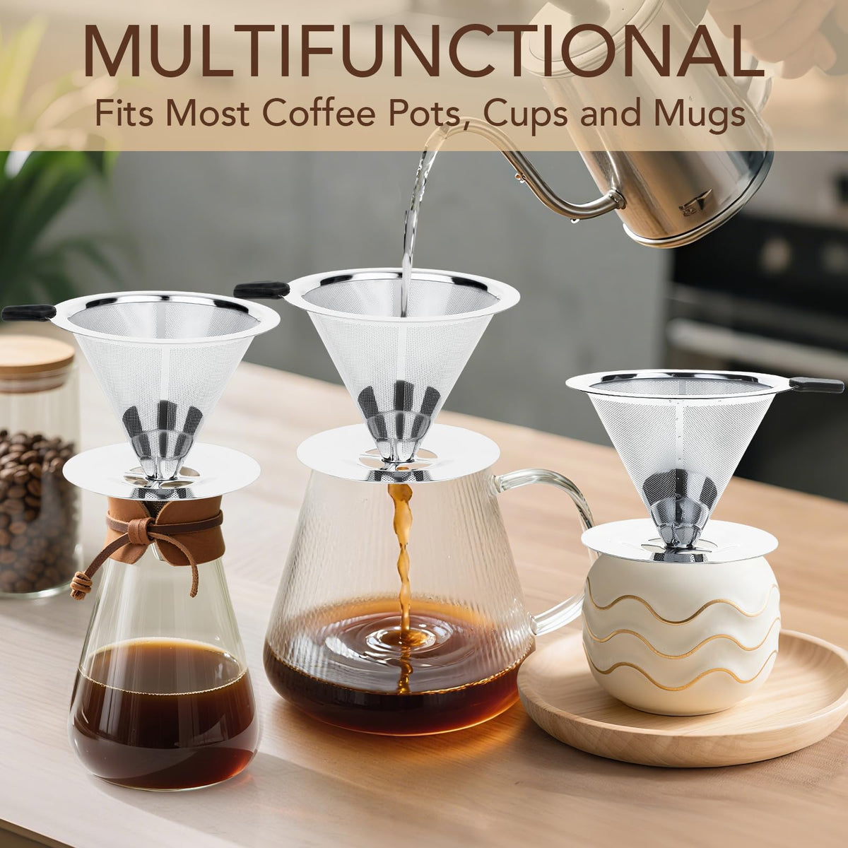 Pour Over Coffee Dripper with Reusable Stainless Steel Filter Q585