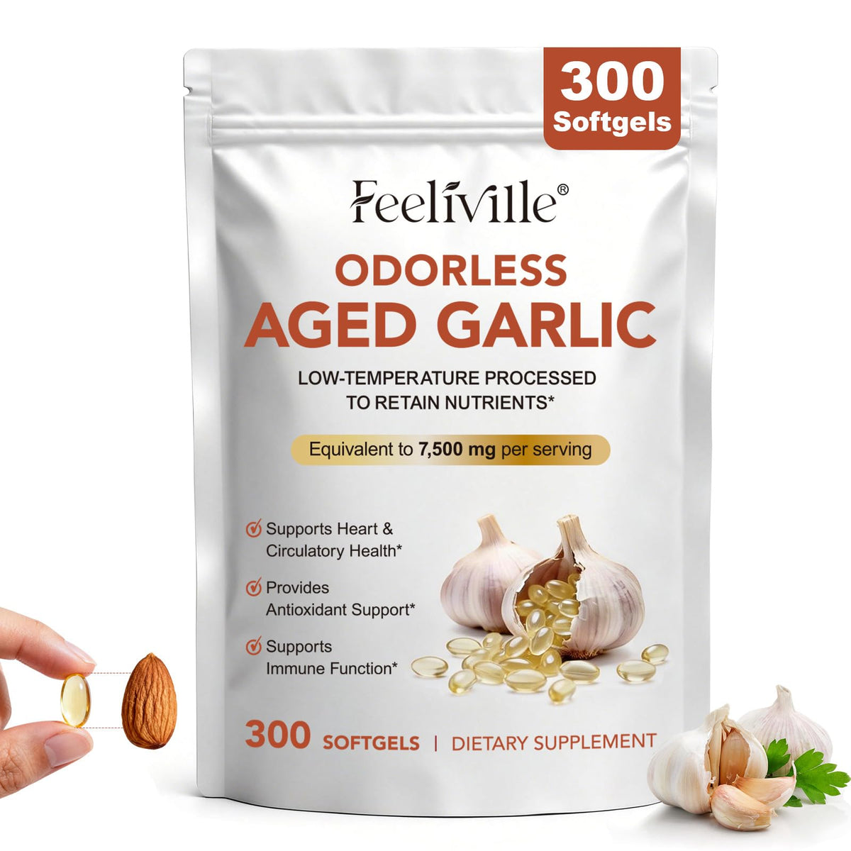 7500mg Odorless Garlic Capsules 300 Softgels P24646