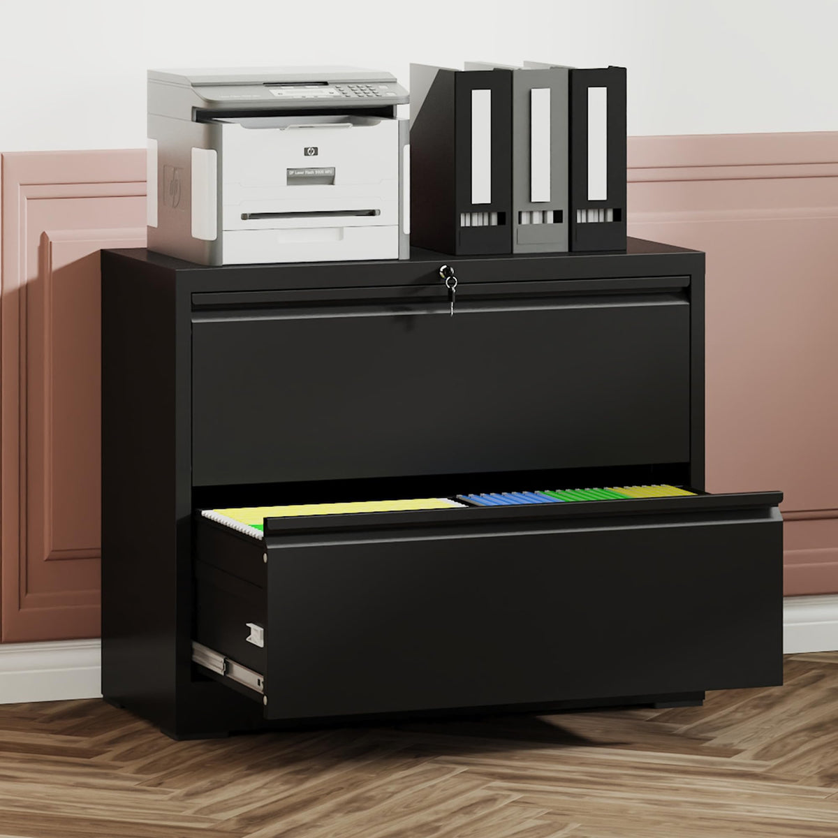 2 Drawer Black Metal File Cabinet with Lock B3956