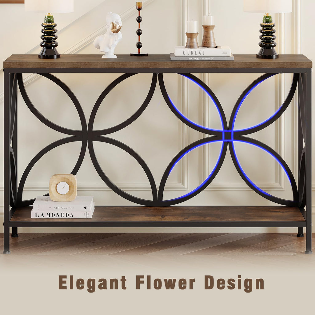 Narrow Sofa Table 47.2 Inch Industrial Console Table with Storage E556