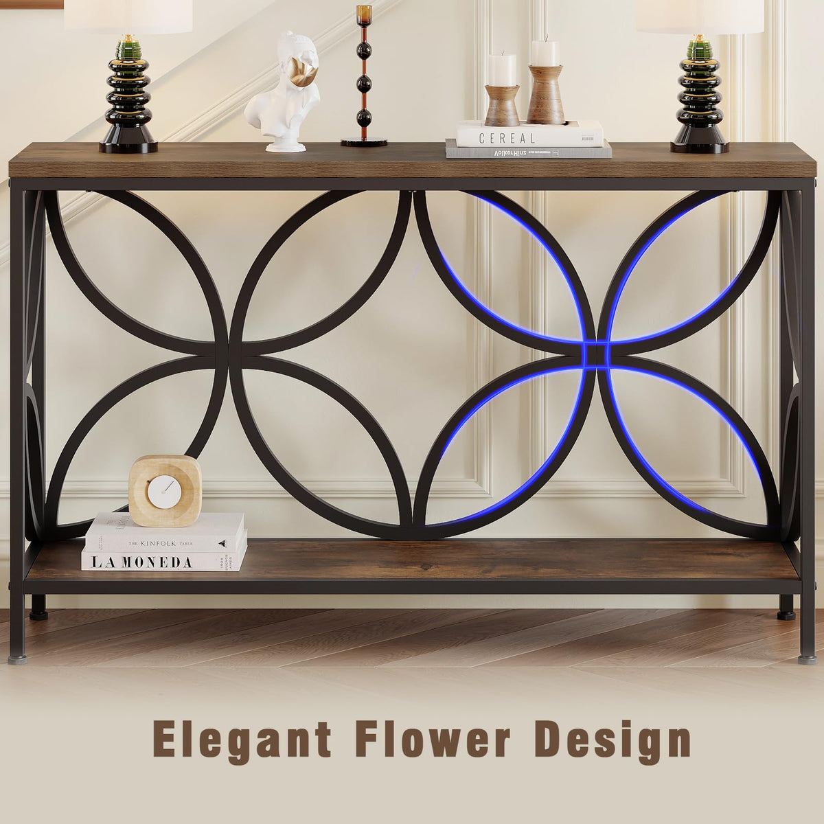 Narrow Sofa Table 47.2 Inch Industrial Console Table with Storage E556