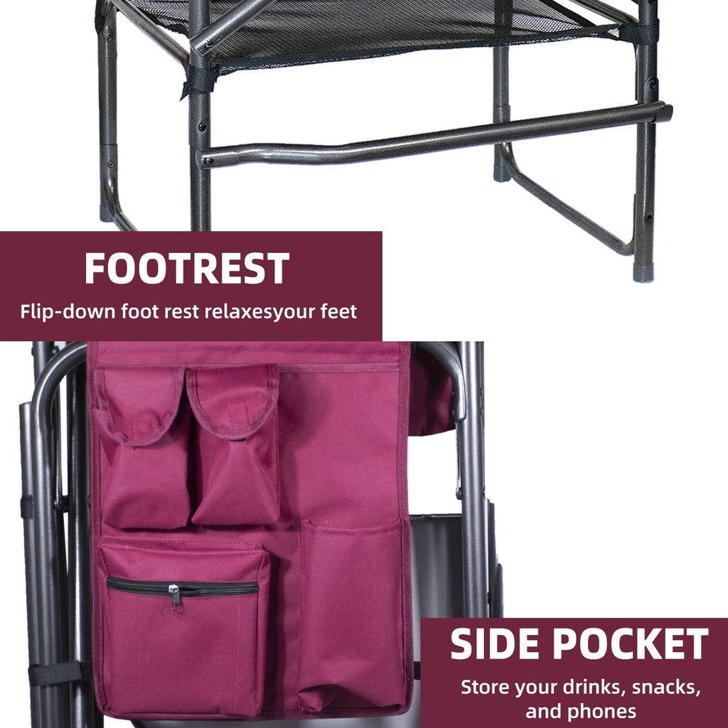 Wine Red Black Bar Height Folding Chair with Side Table D5056