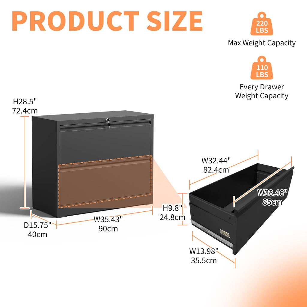 2 Drawer Black Metal File Cabinet with Lock B3956