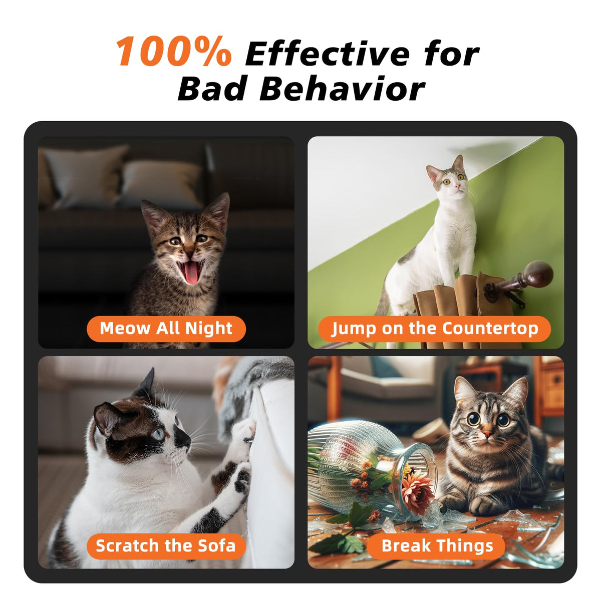Black Waterproof Rechargeable Cat Training Collar with Remote Z4513