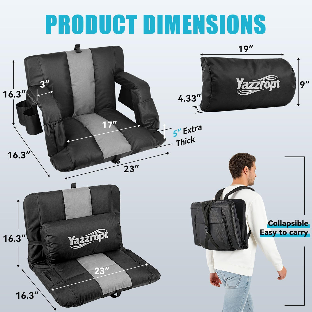 Wide Padded Stadium Seat with Back Support and Cup Holder T514