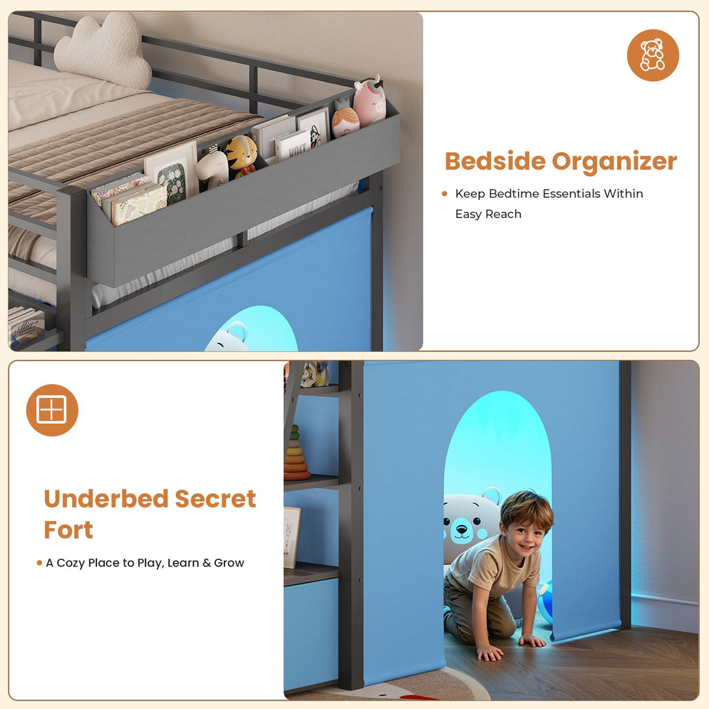 Twin Size Grey Low Loft Bed with 5 Drawers C563