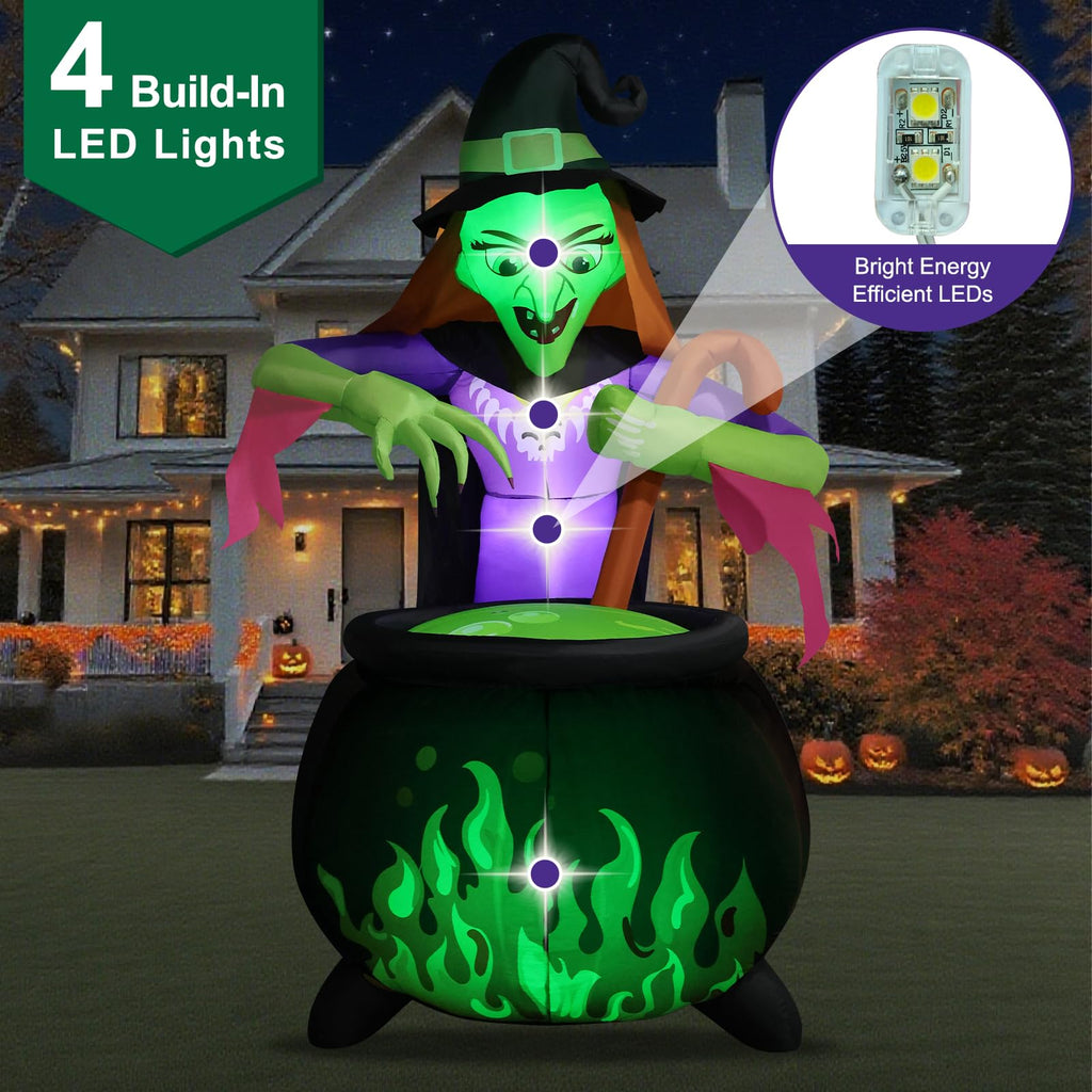 8Ft Tall Halloween Inflatable Witch Cauldron with 4 Led Lights I5096