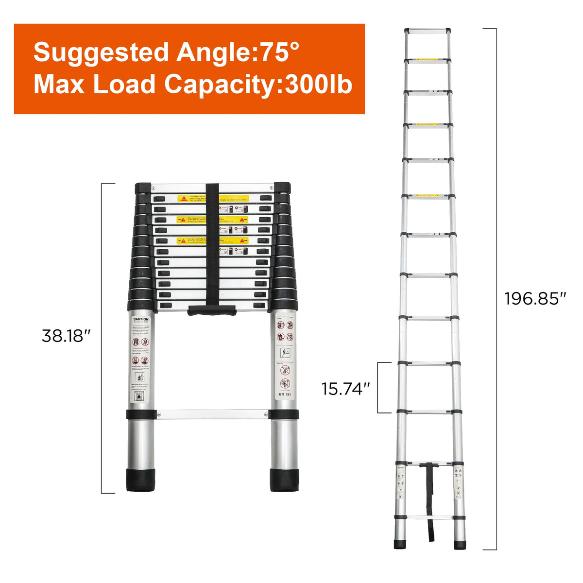 16.5FT Aluminum Telescopic Ladder 300lb Capacity S9224