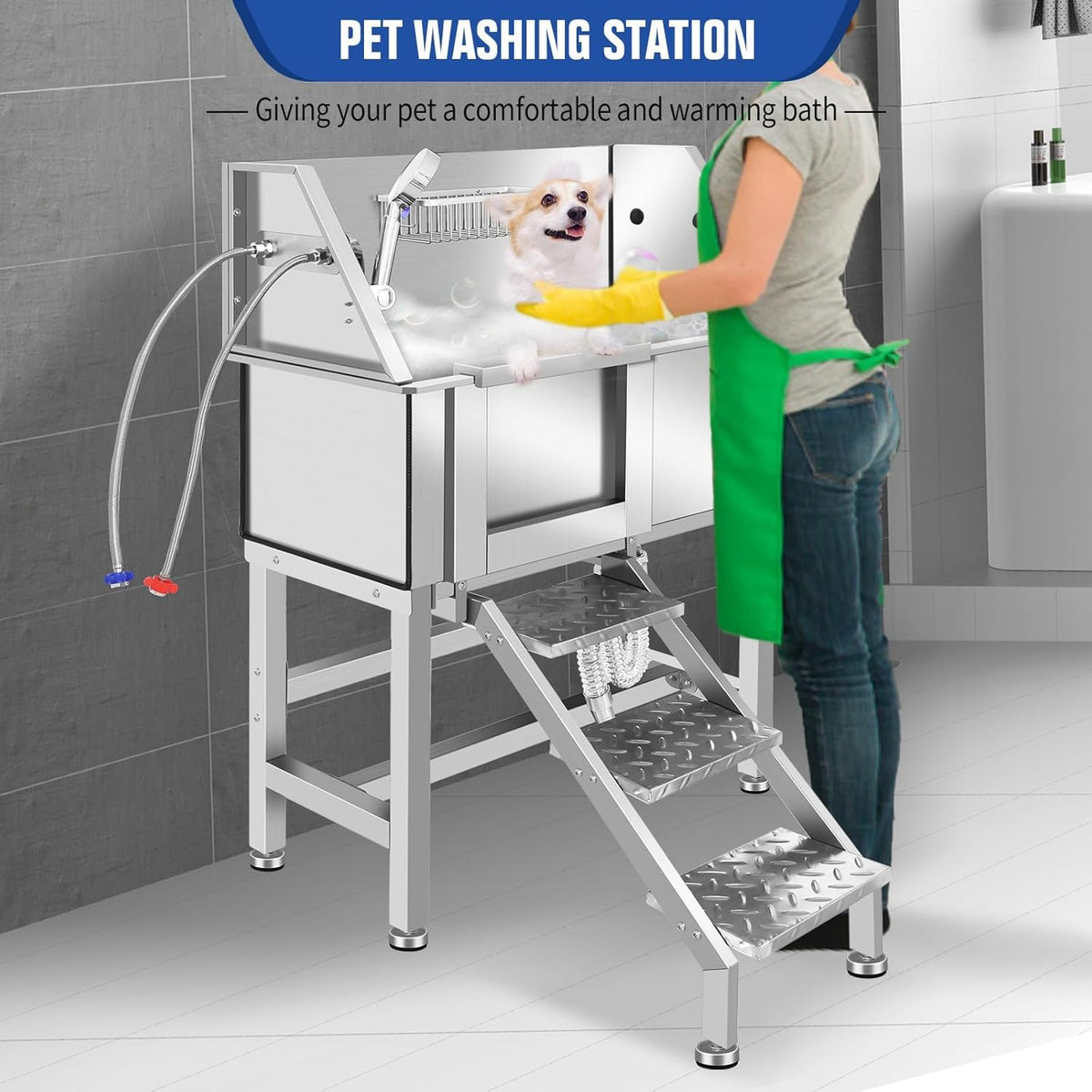 34" Stainless Steel Dog Grooming Tub with Stairs R928134
