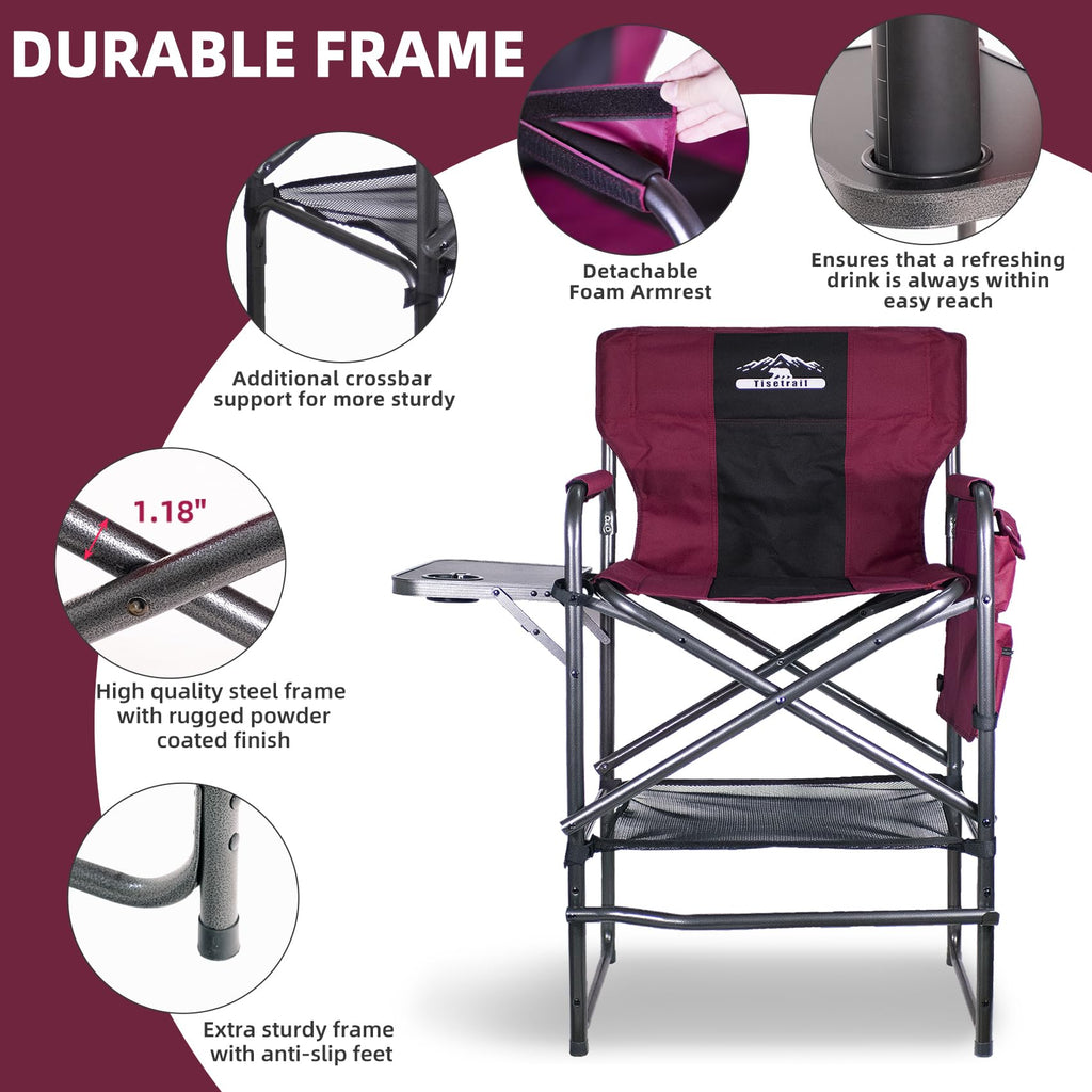 Wine Red Black Bar Height Folding Chair with Side Table D5056