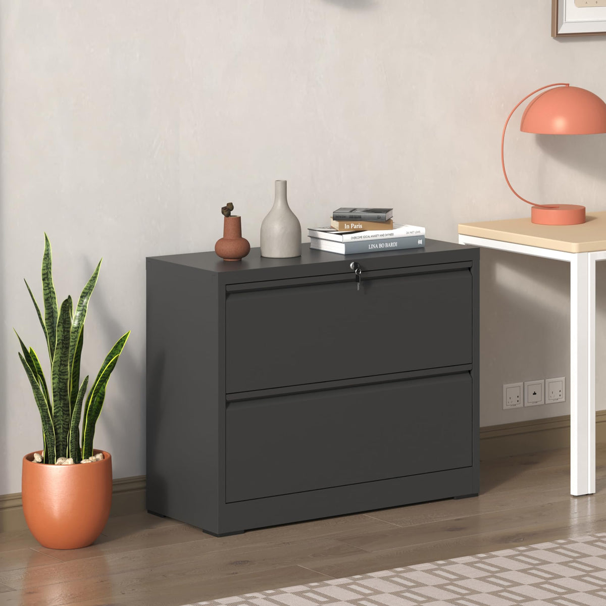 2 Drawer Black Metal File Cabinet with Lock B3956