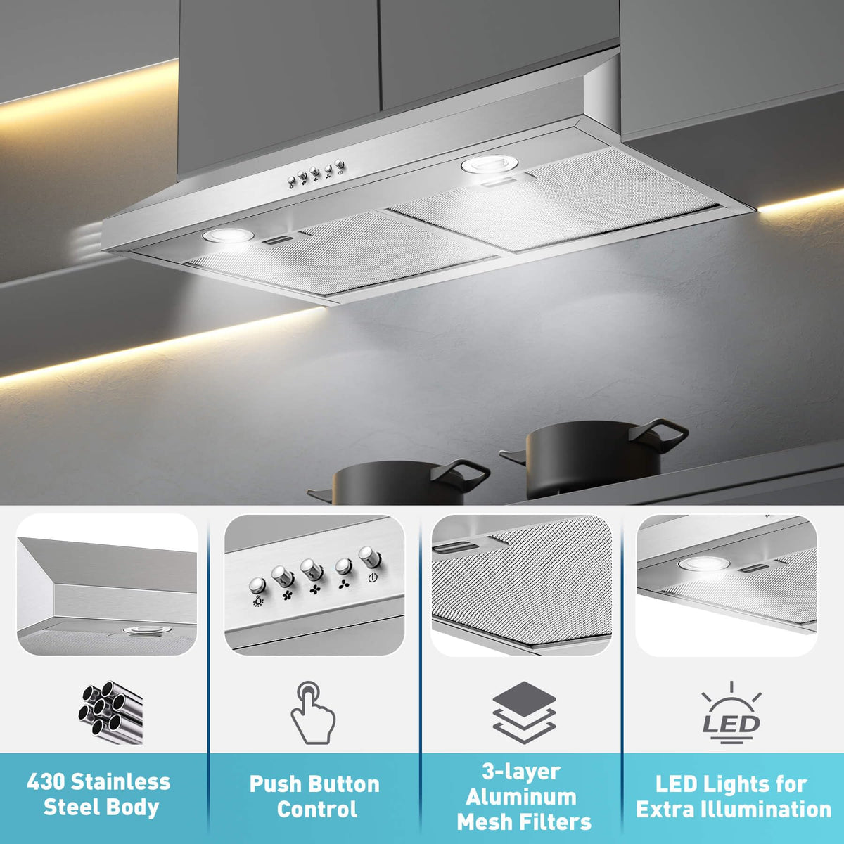 30 inch Stainless Steel Under Cabinet Range Hood G7781