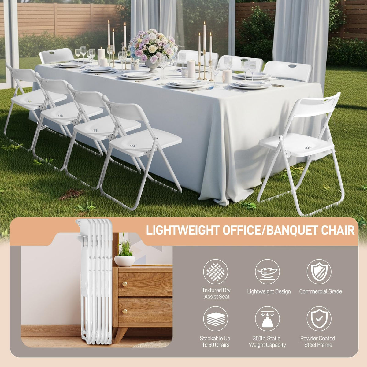 Folding Chairs Set of 10 White Plastic F17006