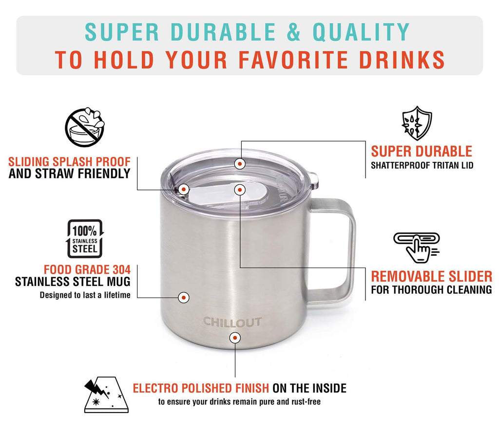 Stainless Steel Vacuum Insulated Coffee Mug 16 oz Set of 2 with Handle and Lid T765202