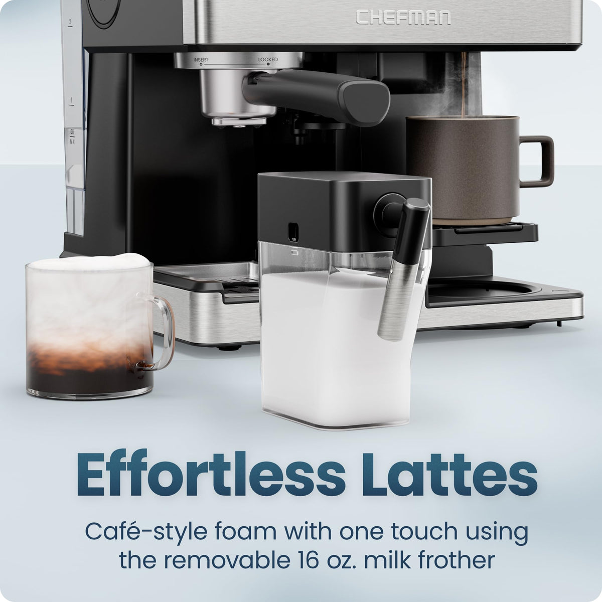 8-in-1 Espresso Machine with Milk Frother, 12-Cup Carafe, Black T2743