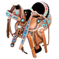 Turquoise Miniature Horse Saddle Set 8" with Headstall Breast Collar Reins R954141