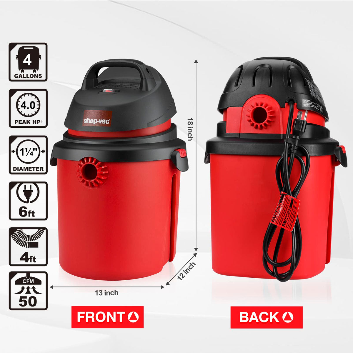 4 Gallon 4.0 Peak HP Wet/Dry Vacuum U88405