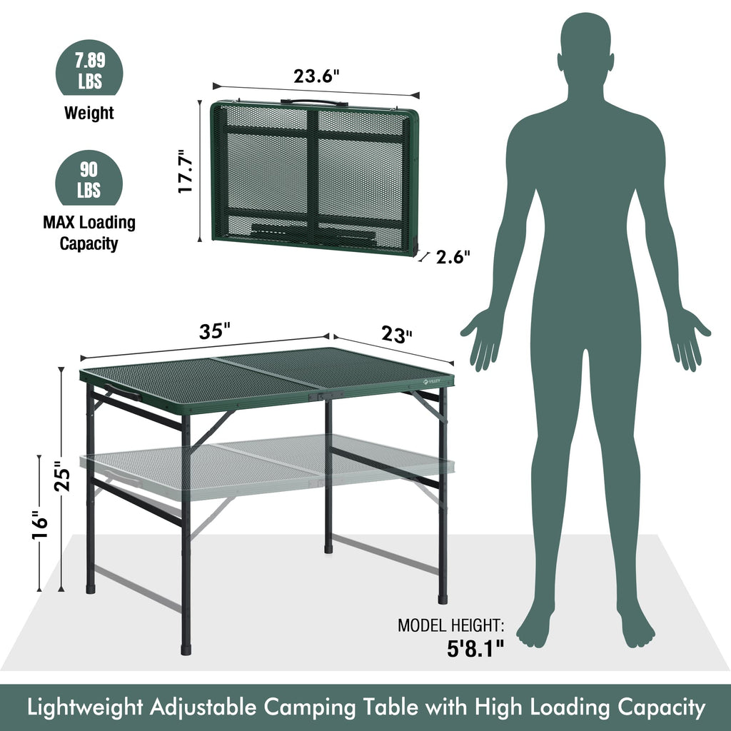 3ft Folding Aluminum Camping Table with Adjustable Legs Z23338