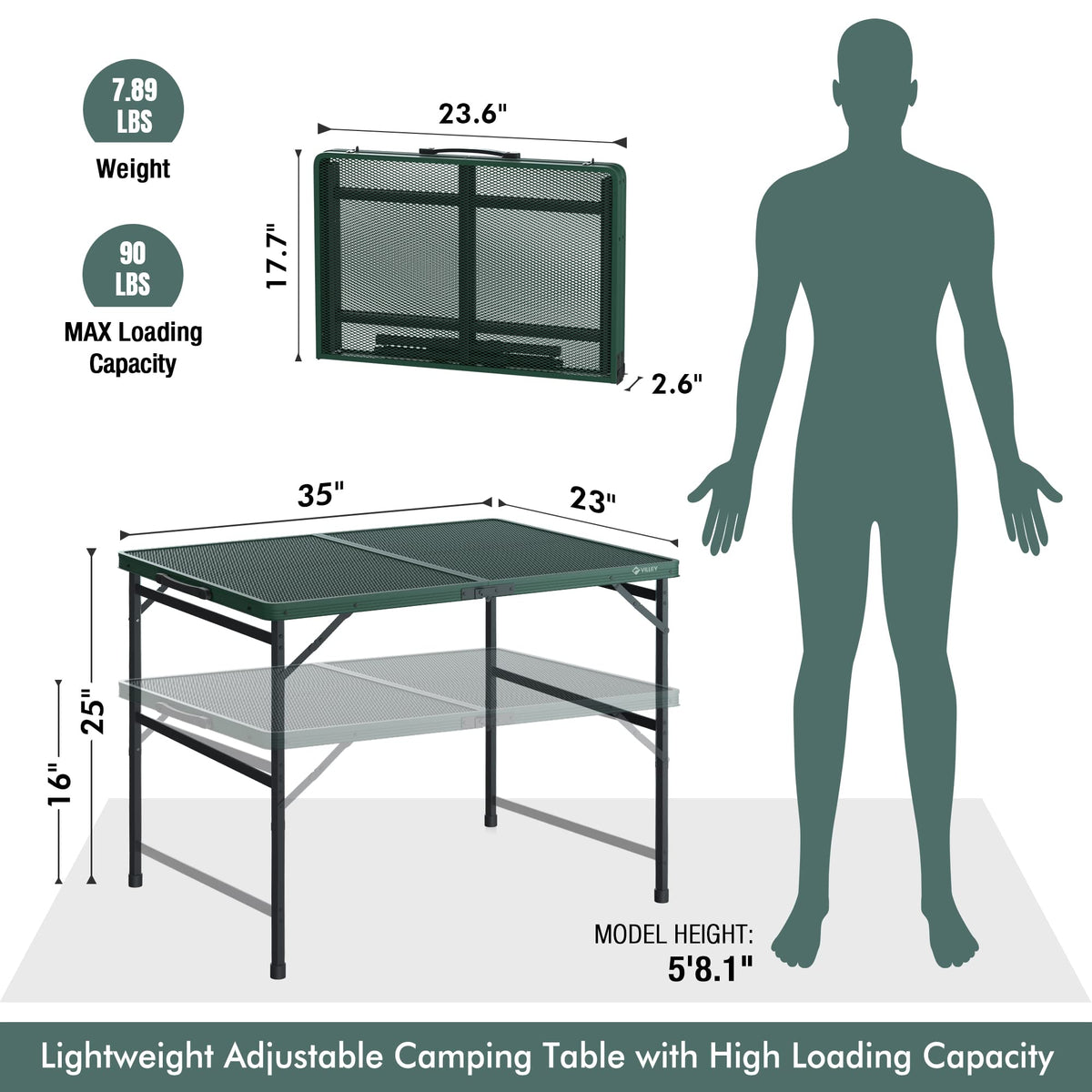 3ft Folding Aluminum Camping Table with Adjustable Legs Z23338