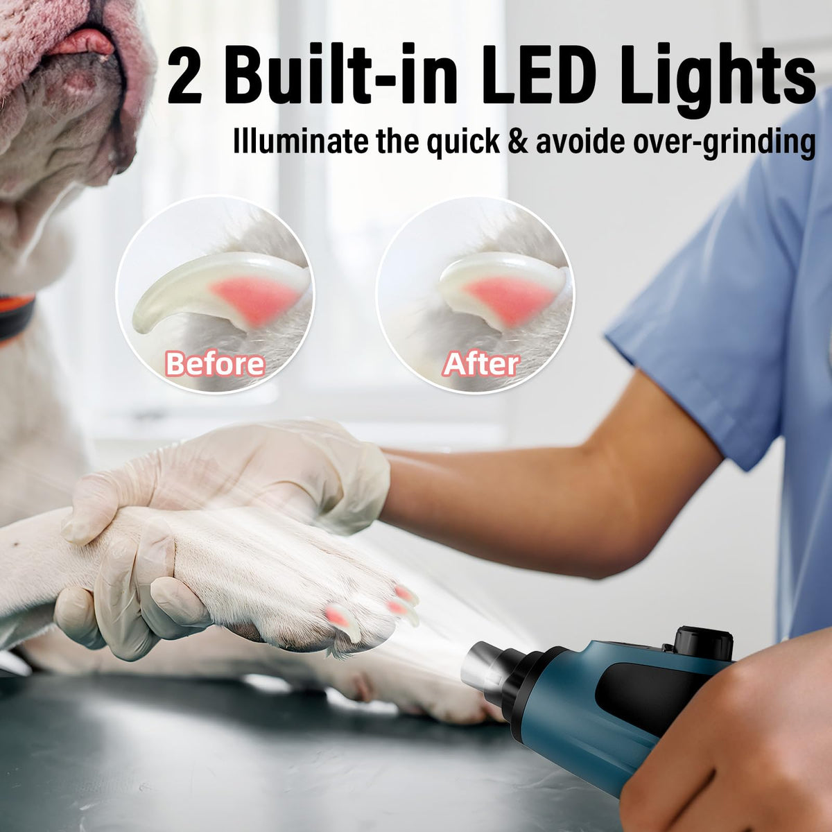 Dog Nail Grinder with 2 LED Lights Rechargeable D4471
