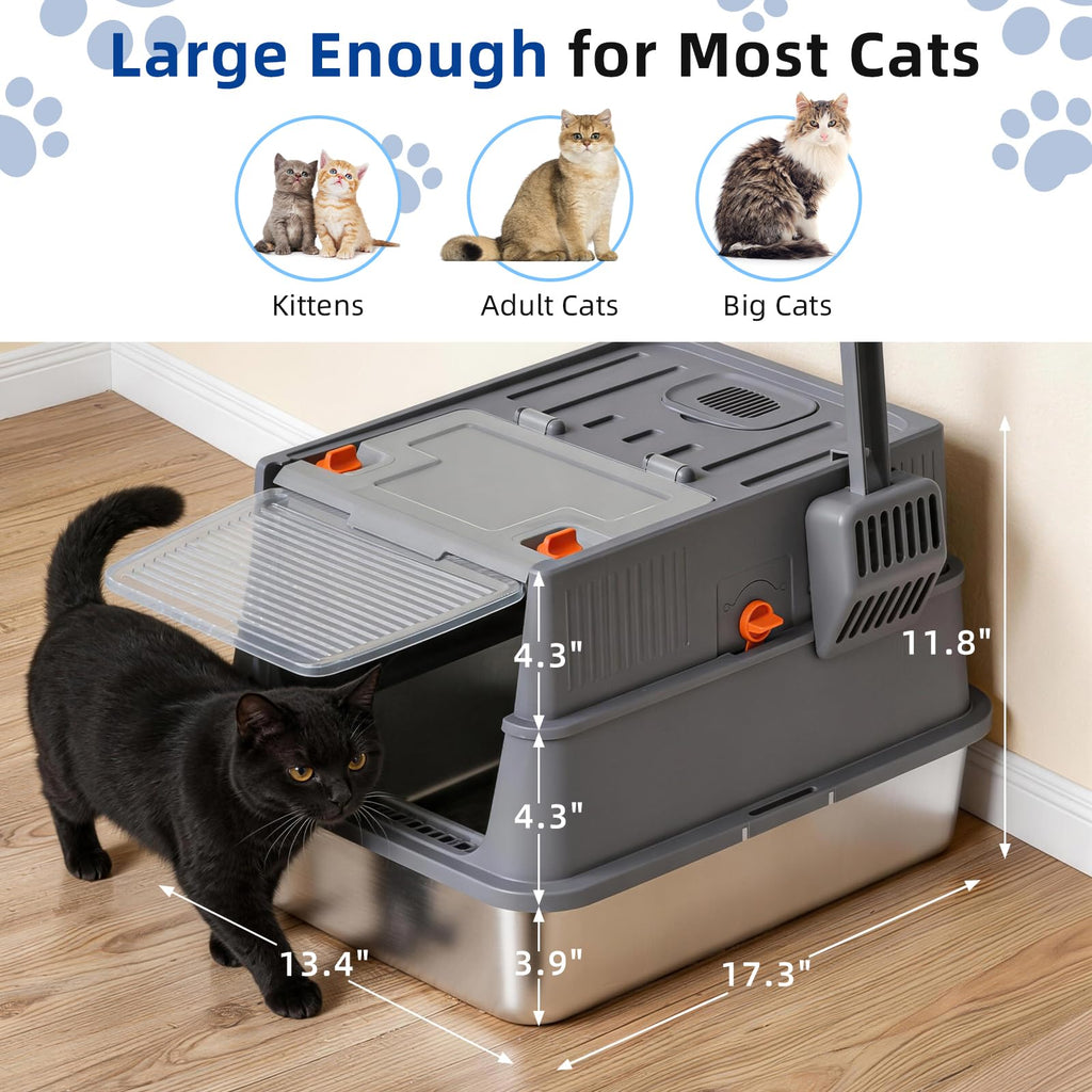 Stainless Steel Covered Cat Litter Box with High Sides T2972