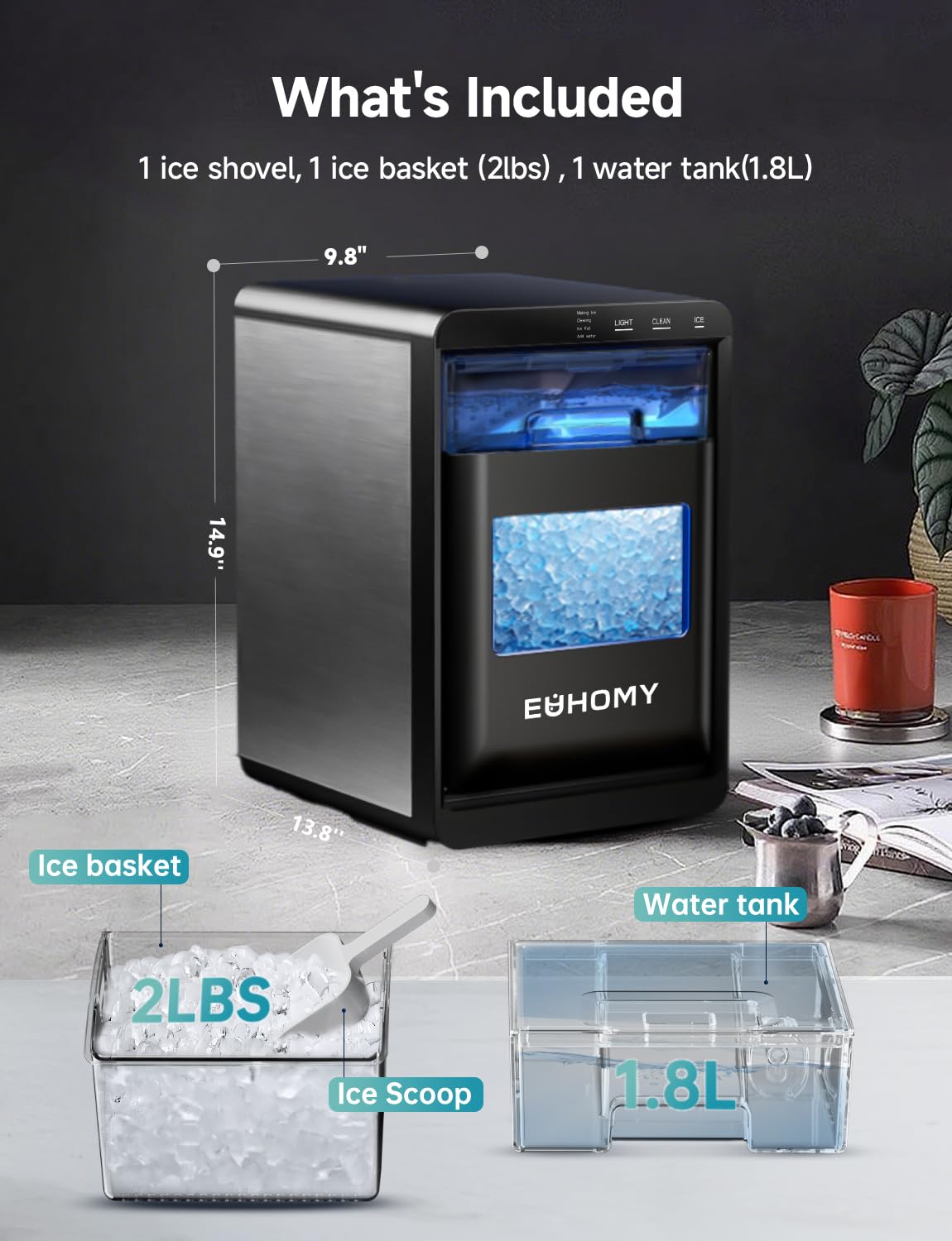 Nugget Ice Maker Countertop, 40lbs/24H, Black H4262