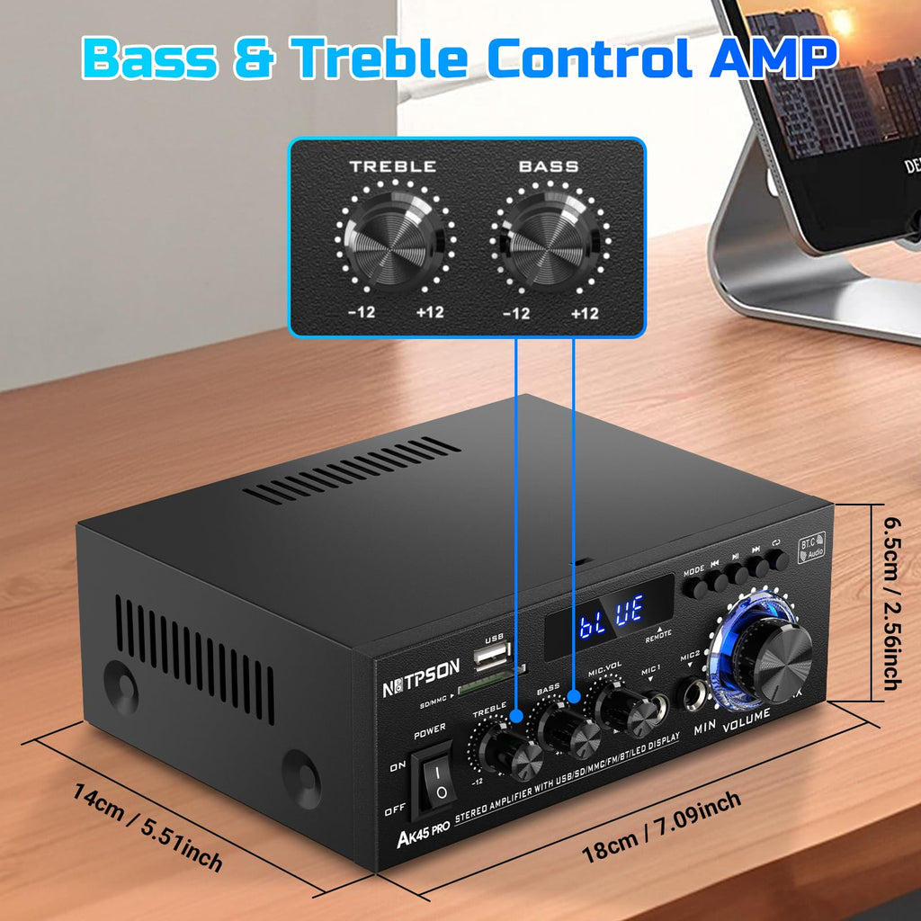2CH 50W Bluetooth Stereo Receiver Amplifier with FM Radio T5175