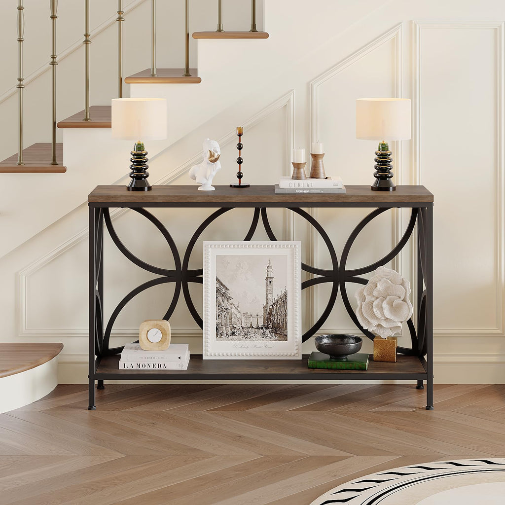 Narrow Sofa Table 47.2 Inch Industrial Console Table with Storage E556
