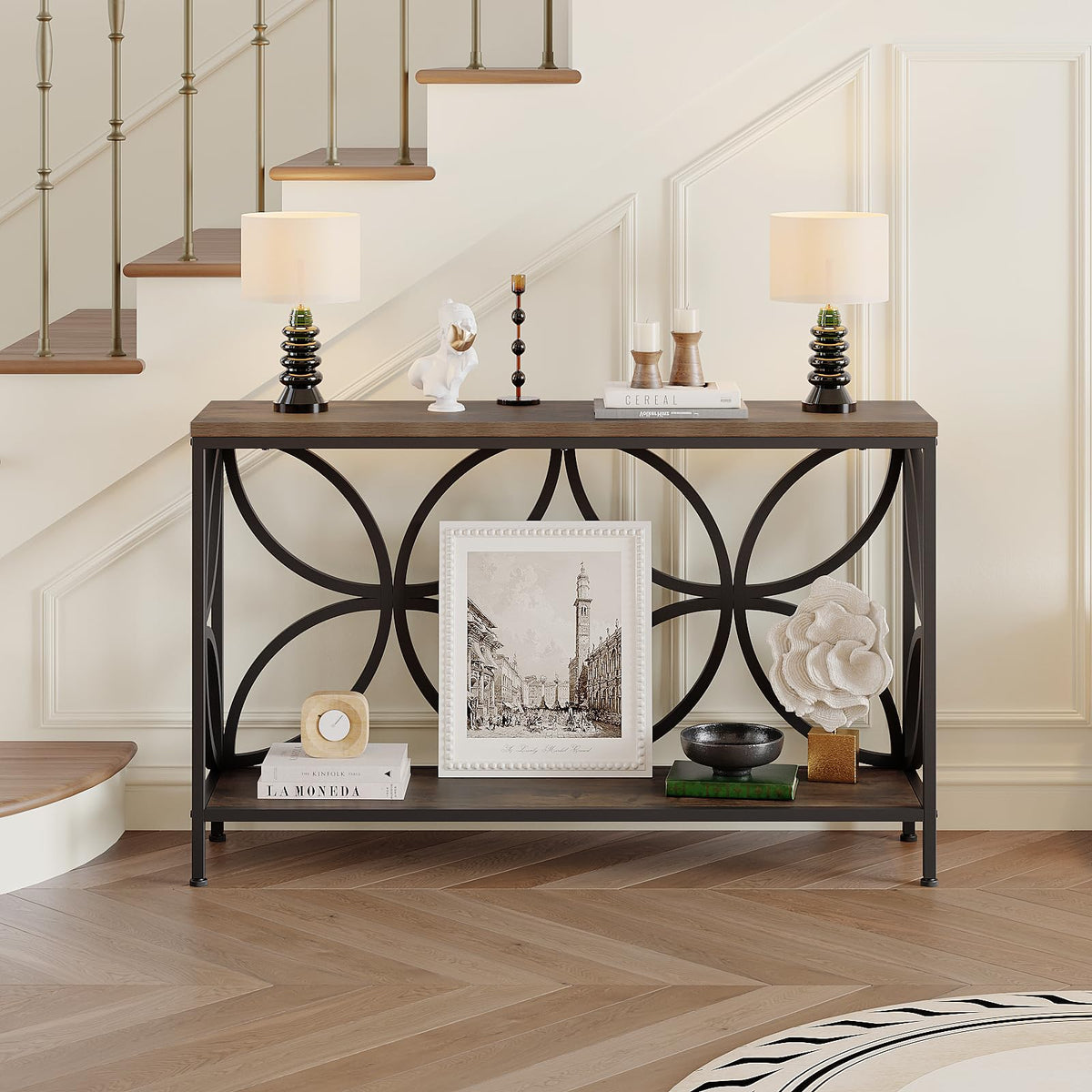 Narrow Sofa Table 47.2 Inch Industrial Console Table with Storage E556