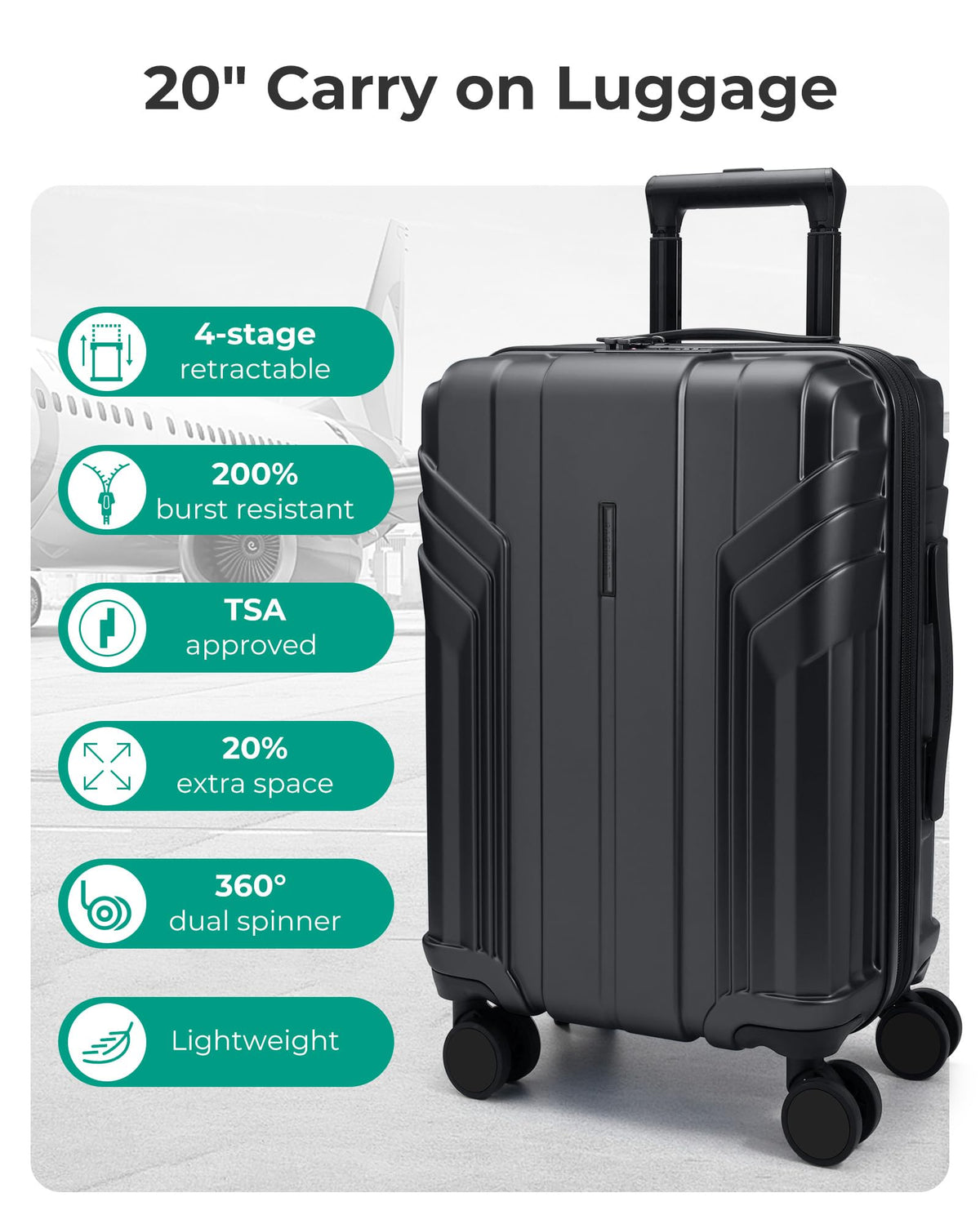 Expandable Carry On Luggage 22x14x9 Black X91111