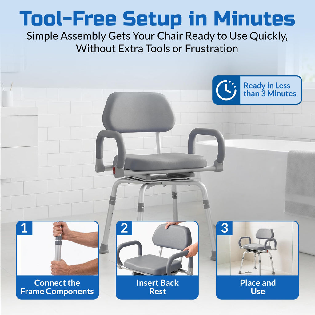 Gray Pivoting Shower Chair with Padded Back and Arms U703628