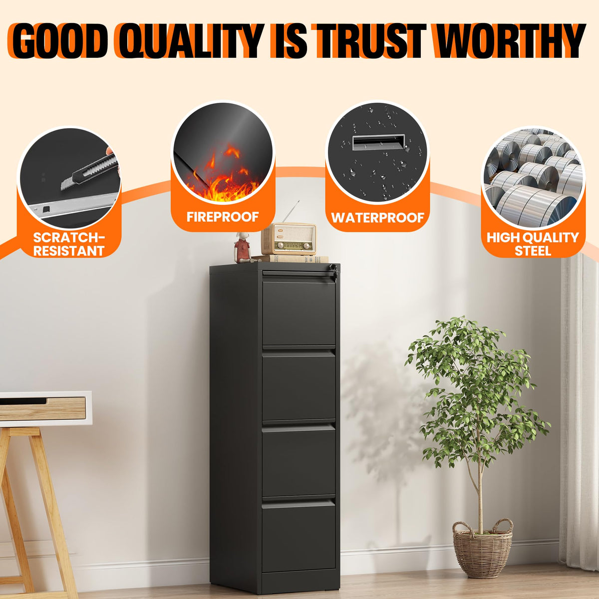 4 Drawer File Cabinet with Lock K595