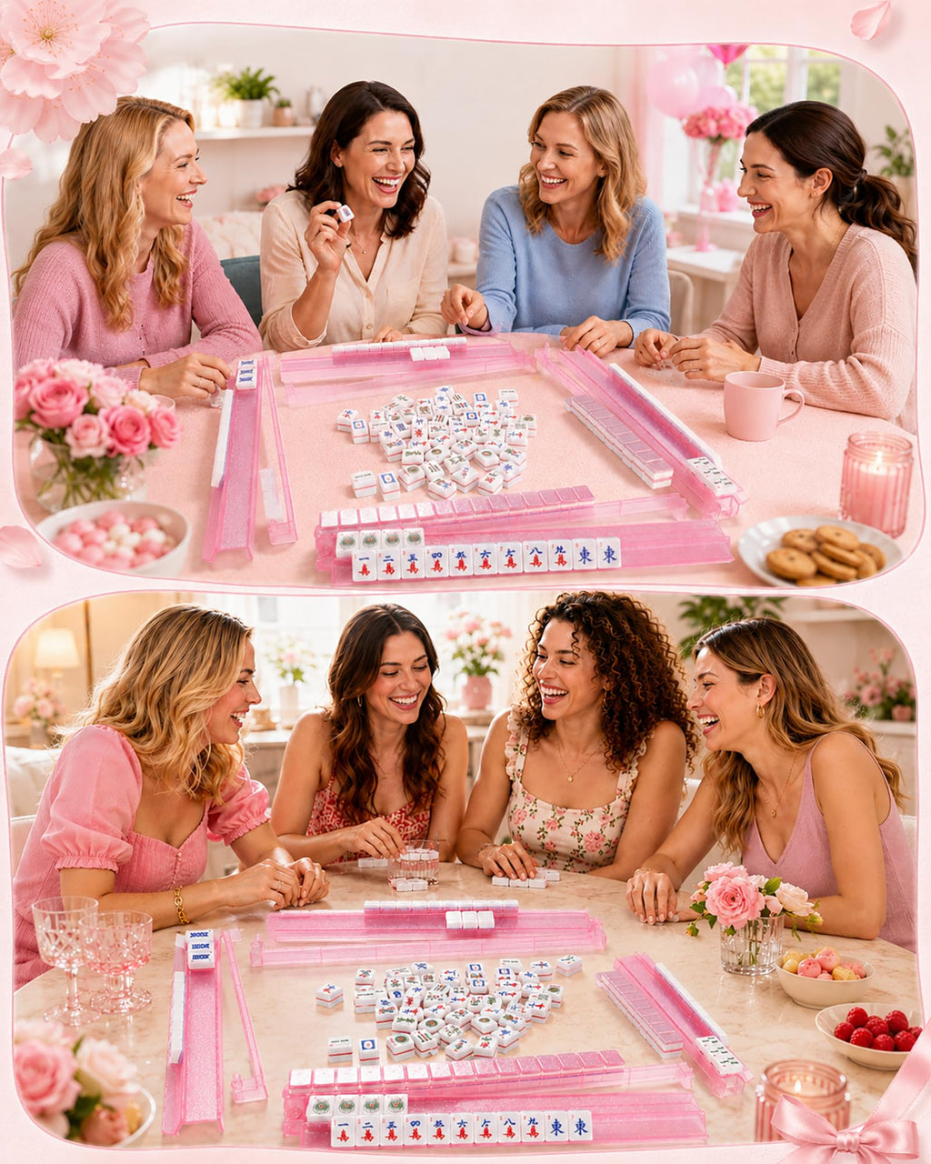 Pink Glitter Acrylic Mahjong Racks with Pushers Set of 4 I203
