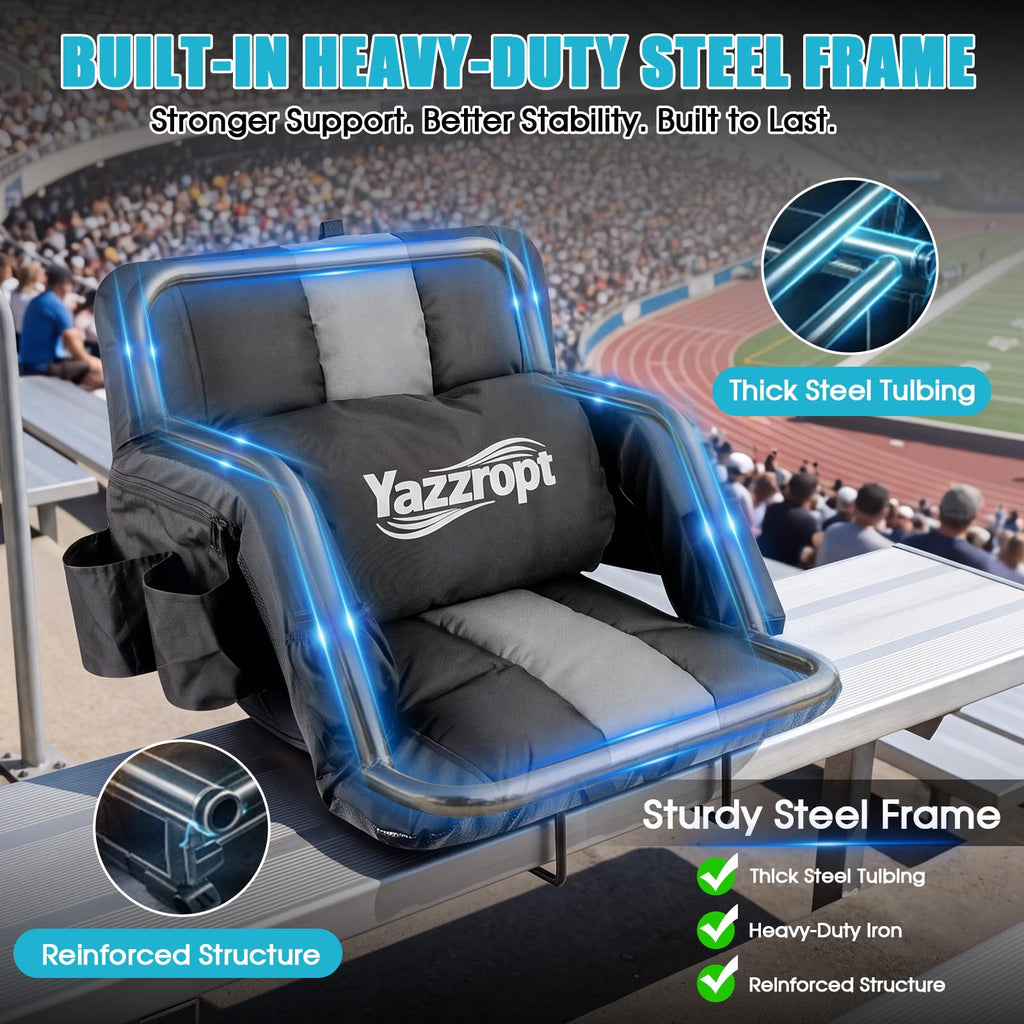 Wide Padded Stadium Seat with Back Support and Cup Holder T514