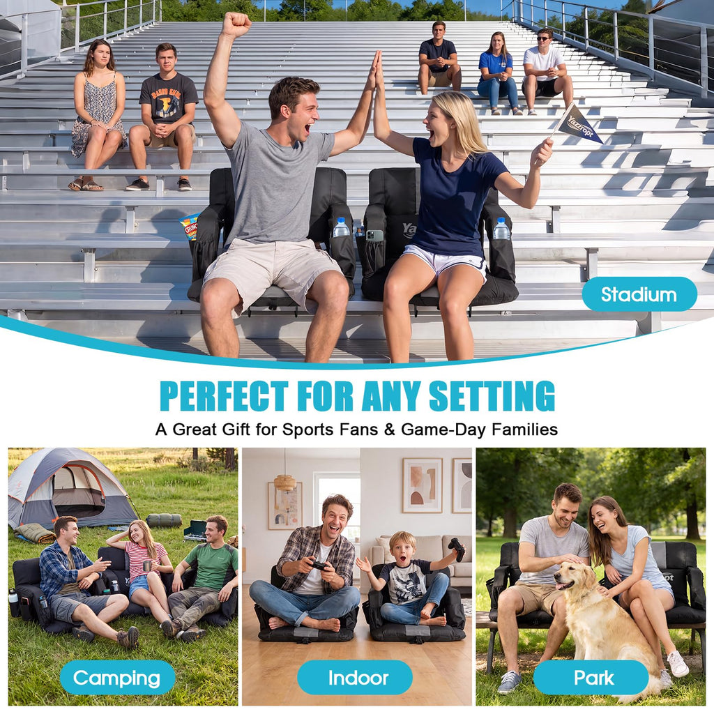 Wide Padded Stadium Seat with Back Support and Cup Holder T514