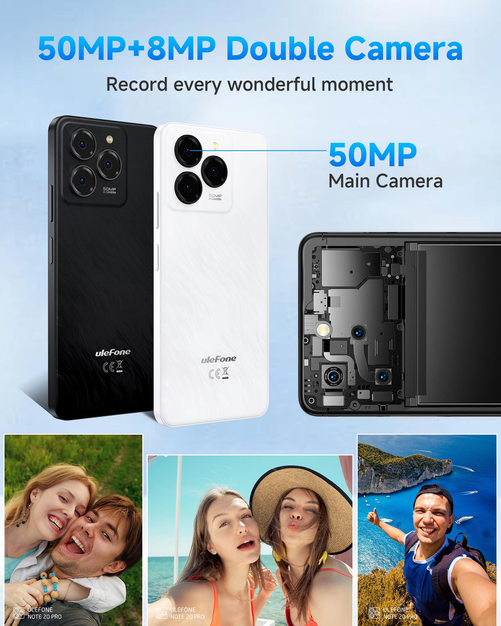 Unlocked Smartphone 8GB+128GB 6.75" 90Hz Android 14 50MP Camera 6000mAh White I244006
