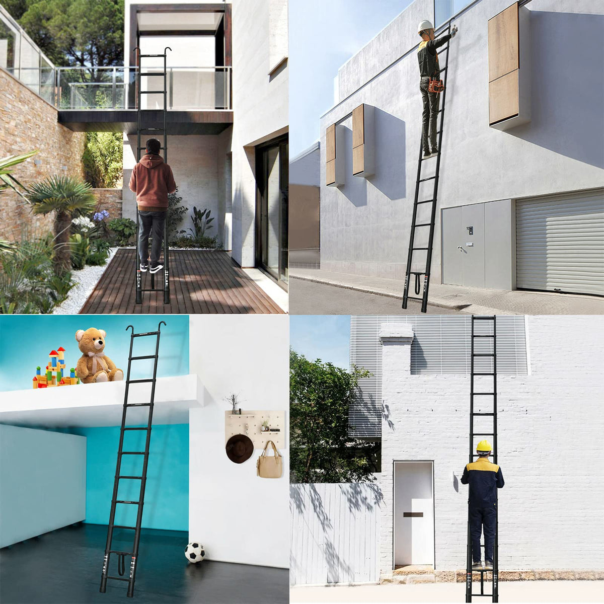 Black 20.3FT Aluminum Telescoping Ladder 330lbs Capacity T166266