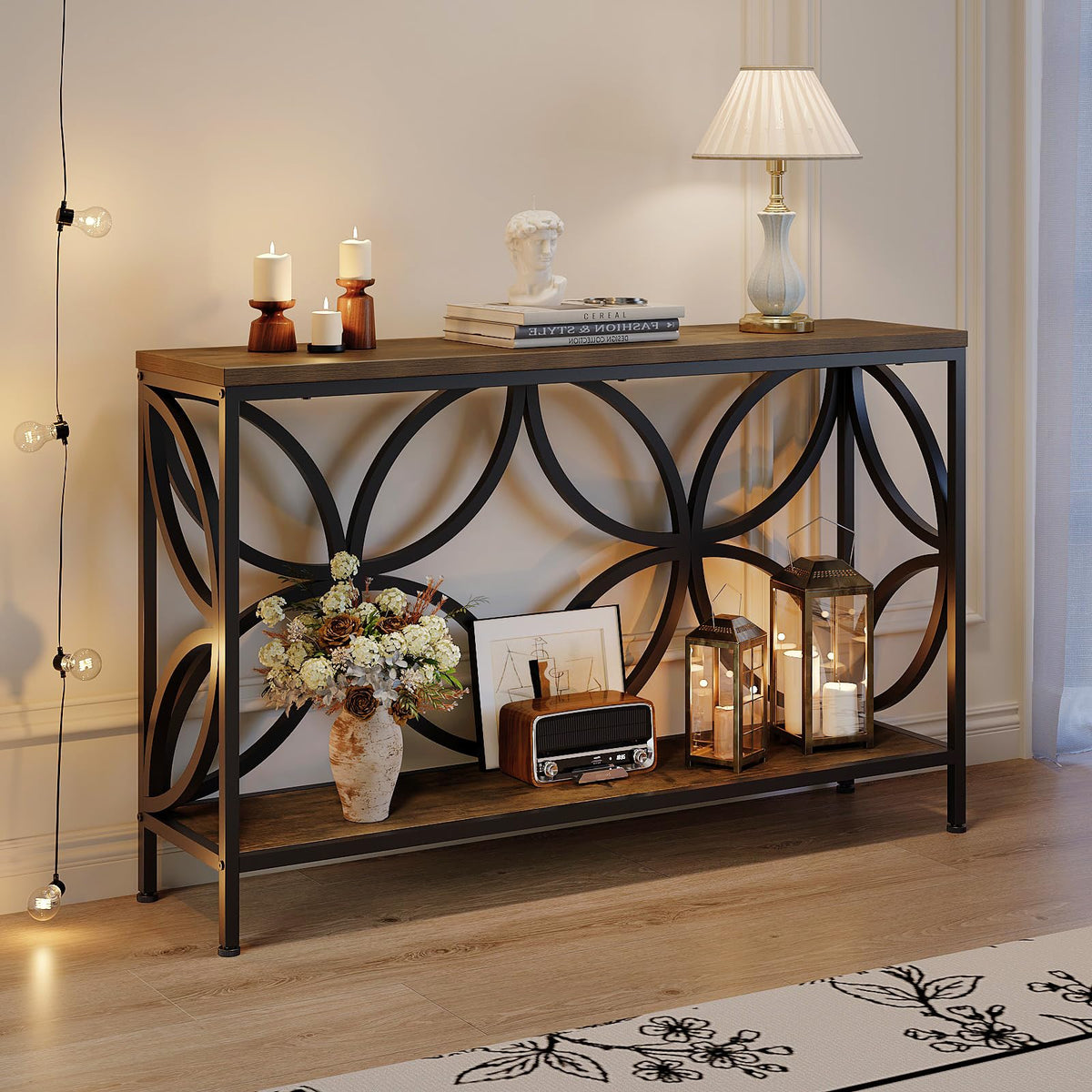Narrow Sofa Table 47.2 Inch Industrial Console Table with Storage E556