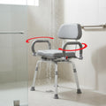 Gray Pivoting Shower Chair with Padded Back and Arms U703628