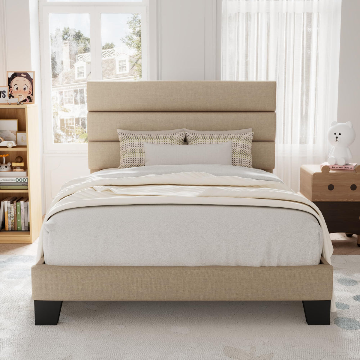 Twin Size Fabric Upholstered Platform Bed Frame B338328