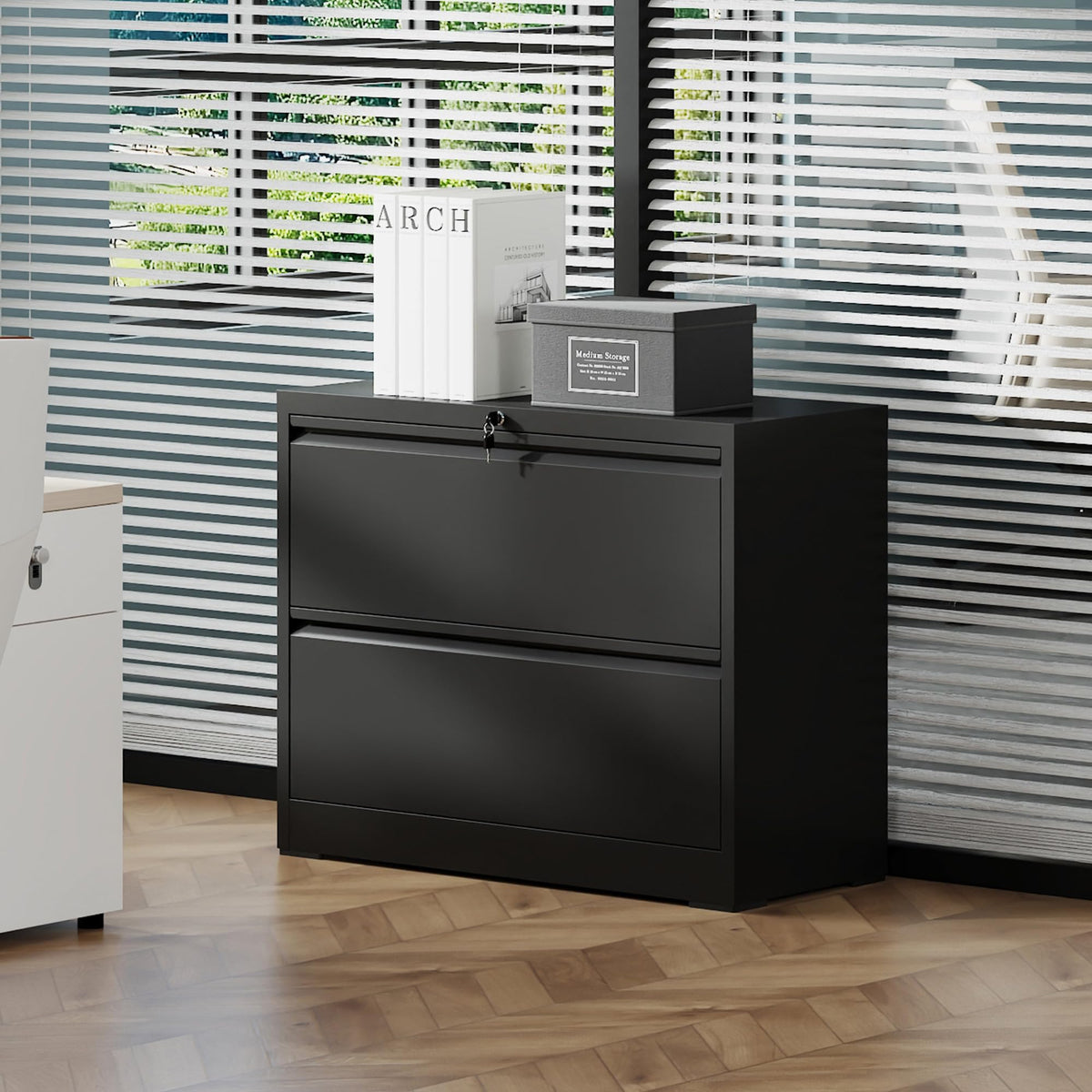 2 Drawer Black Metal File Cabinet with Lock B3956