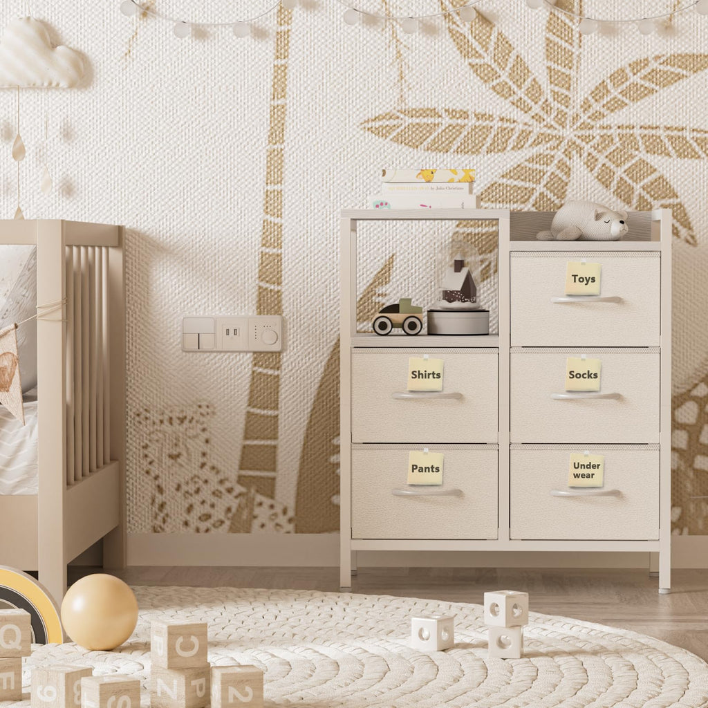 White 4 Drawer Dresser with 5 Storage Bins F573
