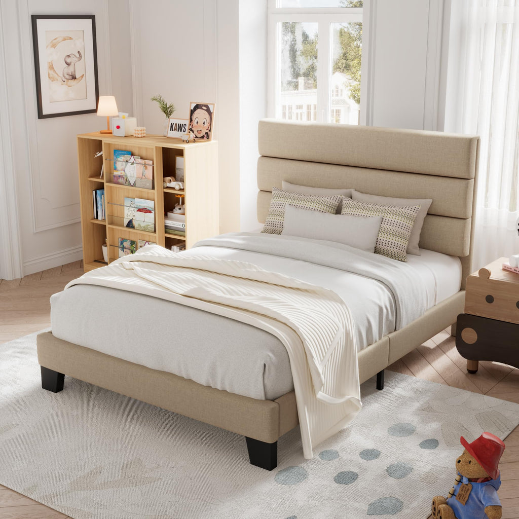 Twin Size Fabric Upholstered Platform Bed Frame B338328