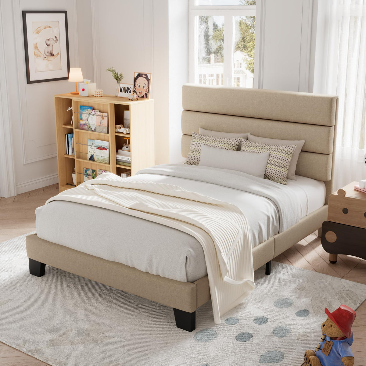 Twin Size Fabric Upholstered Platform Bed Frame B338328
