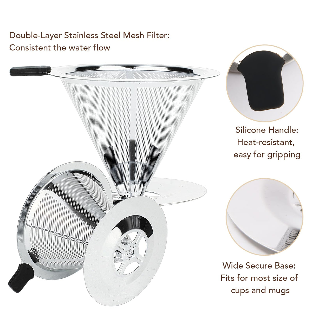 Pour Over Coffee Dripper with Reusable Stainless Steel Filter Q585